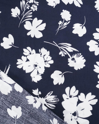 Viscose Bleu Marine Motif Floral - Mercerine