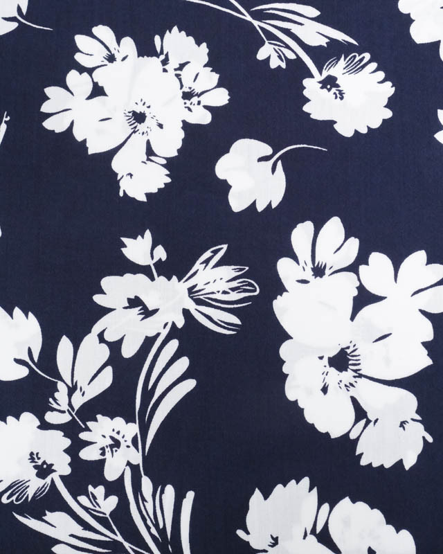 Viscose Bleu Marine Motif Floral - Mercerine