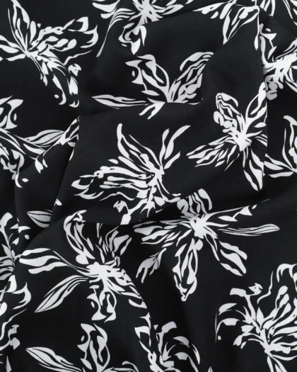 Viscose Noire Grandes Fleurs Blanches - Mercerine