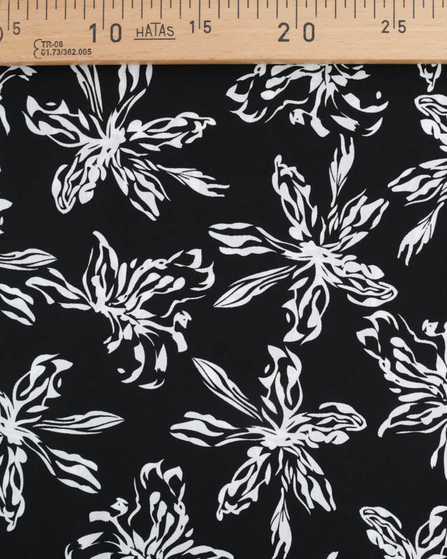 Viscose Noire Grandes Fleurs Blanches - Mercerine