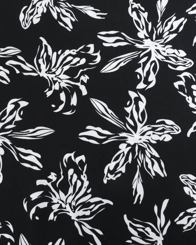 Viscose Noire Grandes Fleurs Blanches - Mercerine