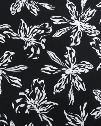 Viscose Noire Grandes Fleurs Blanches - Mercerine