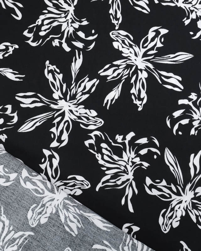 Viscose Noire Grandes Fleurs Blanches - Mercerine