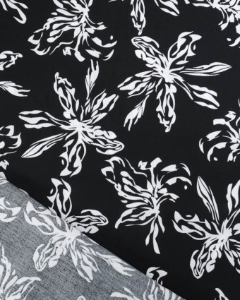Viscose Noire Grandes Fleurs Blanches - Mercerine