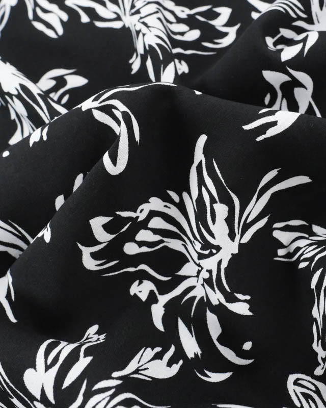 Viscose Noire Grandes Fleurs Blanches - Mercerine