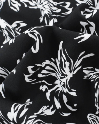 Viscose Noire Grandes Fleurs Blanches - Mercerine