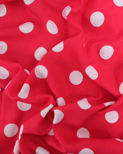 Viscose Cerise Gros Pois Blancs - Mercerine