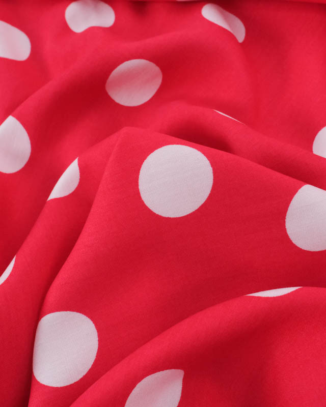 Viscose Cerise Gros Pois Blancs - Mercerine
