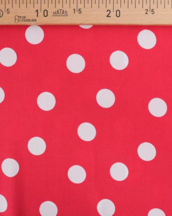 Viscose Cerise Gros Pois Blancs - Mercerine