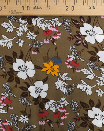 Viscose Kaki Motif Fleuri Tropical - Mercerine