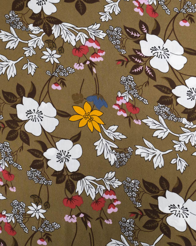 Viscose Kaki Motif Fleuri Tropical - Mercerine