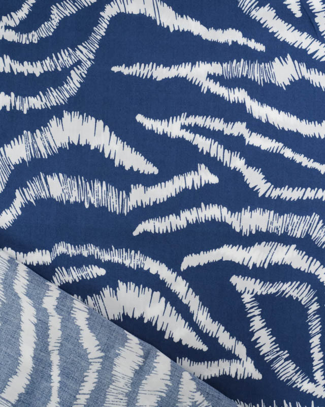 Viscose Imprimée Bleue Motif Zèbre - Mercerine