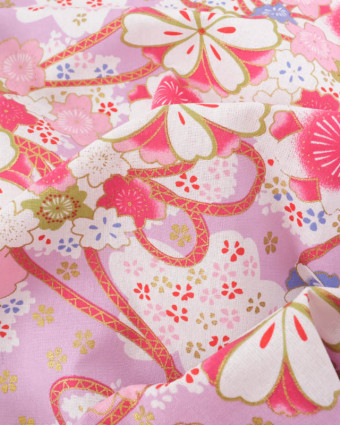 Tissu Coton Imprimé Sakura Mauve - Mercerine
