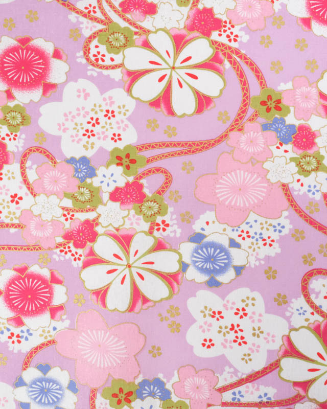 Tissu Coton Imprimé Sakura Mauve - Mercerine