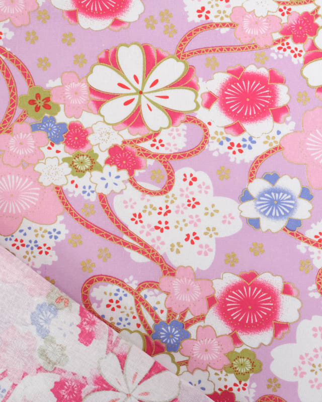 Tissu Coton Imprimé Sakura Mauve - Mercerine
