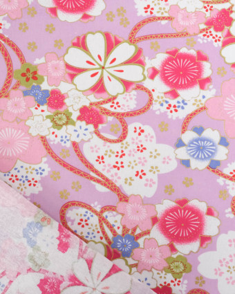 Tissu Coton Imprimé Sakura Mauve - Mercerine