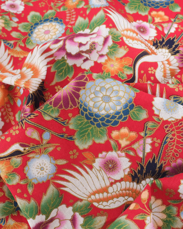 Tissu Coton Imprimé Tancho Rouge - Mercerine