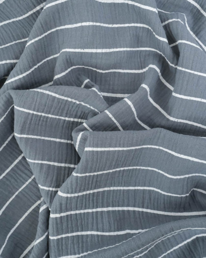 Tissu Double Gaze Bleu à Rayures - Mercerine