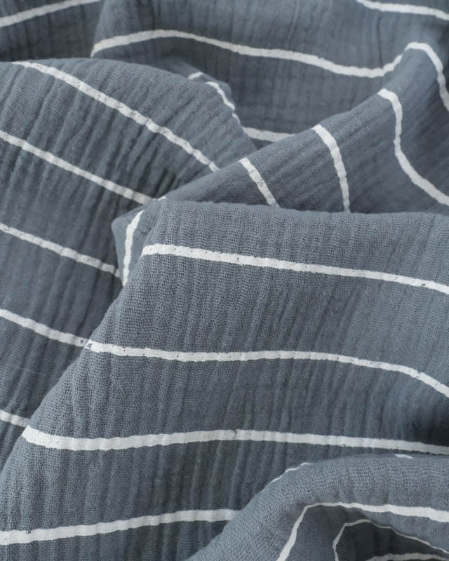 Tissu Double Gaze Bleu à Rayures - Mercerine