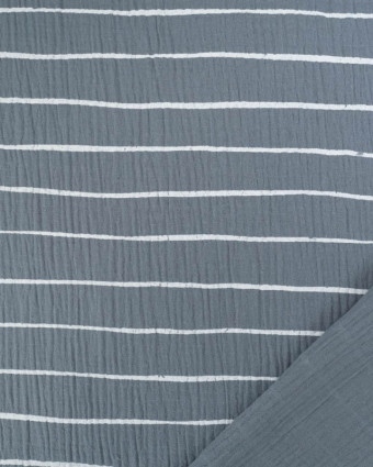 Tissu Double Gaze Bleu à Rayures - Mercerine