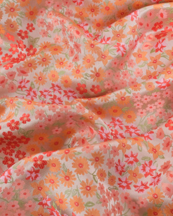 Jacquard Silver Petites Fleurs Rouges et Orange - Mercerine
