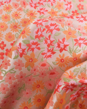 Jacquard Silver Petites Fleurs Rouges et Orange - Mercerine