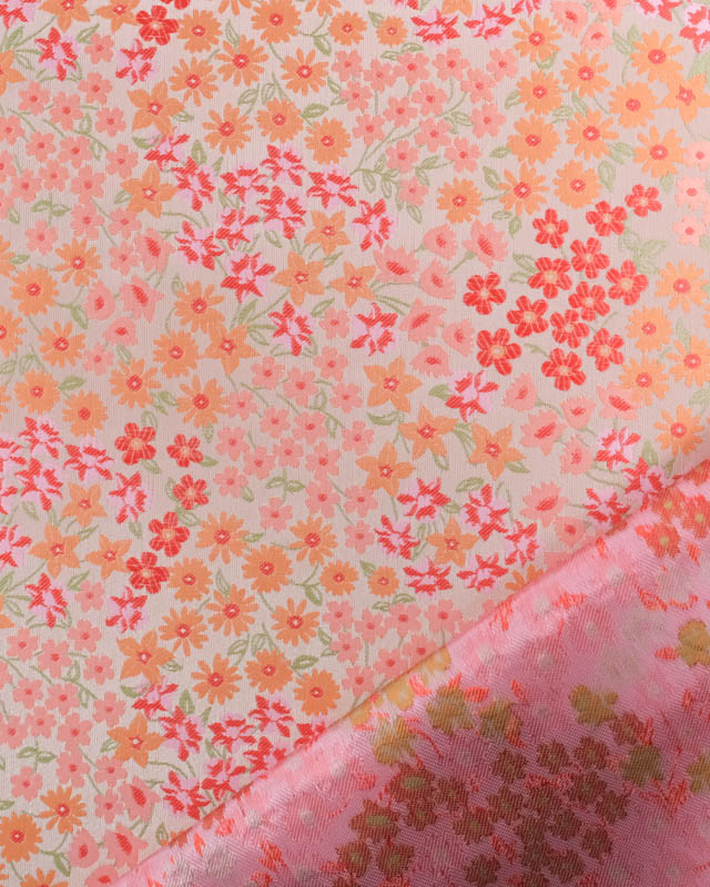 Jacquard Silver Petites Fleurs Rouges et Orange - Mercerine