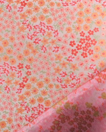Jacquard Silver Petites Fleurs Rouges et Orange - Mercerine