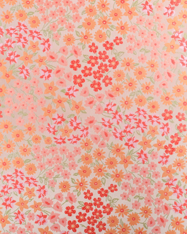 Jacquard Silver Petites Fleurs Rouges et Orange - Mercerine