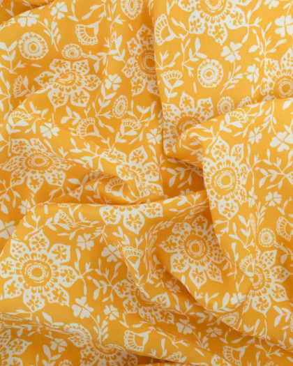 Viscose Impression Digitale Ethnique Floral Moutarde - Mercerine