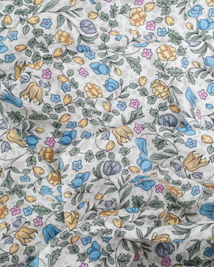 Viscose Impression Digitale Jardin Anglais Bleu - Mercerine