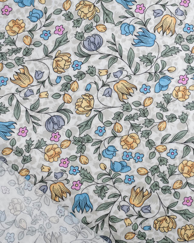Viscose Impression Digitale Jardin Anglais Bleu - Mercerine