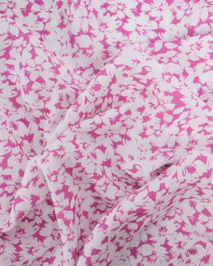 Viscose Impression Digitale Fleurs Paint Framboise - Mercerine