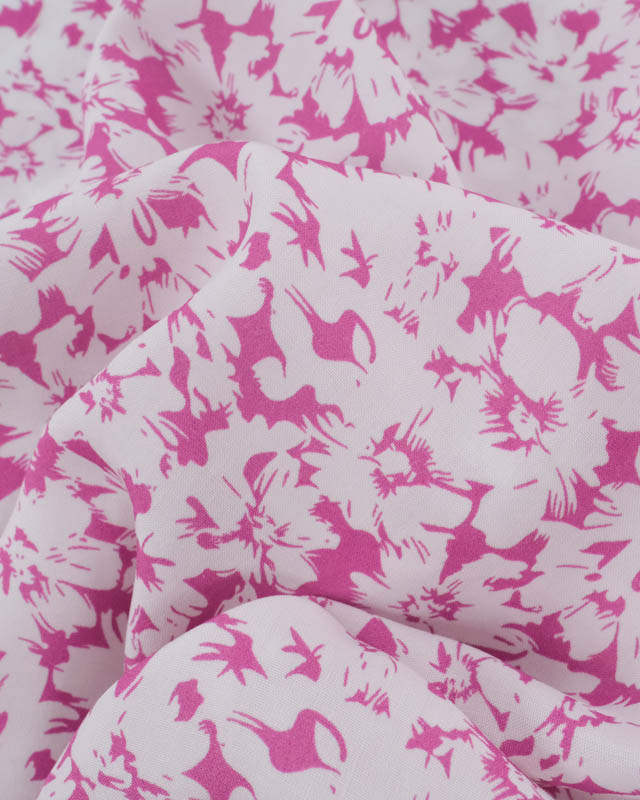 Viscose Impression Digitale Fleurs Paint Framboise - Mercerine