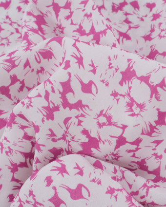 Viscose Impression Digitale Fleurs Paint Framboise - Mercerine