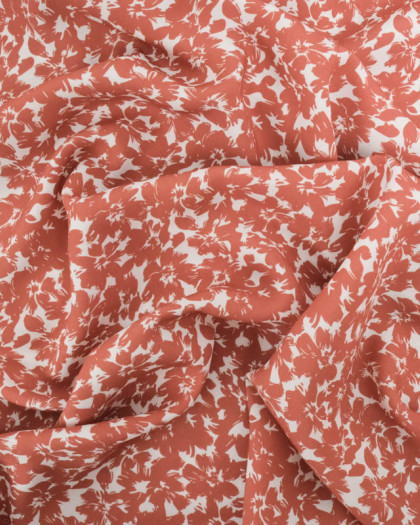 Viscose Impression Digitale Fleurs Paint Terracotta - Mercerine