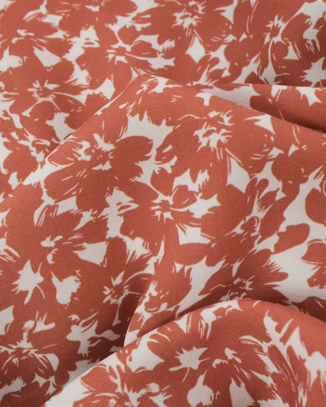 Viscose Impression Digitale Fleurs Paint Terracotta - Mercerine