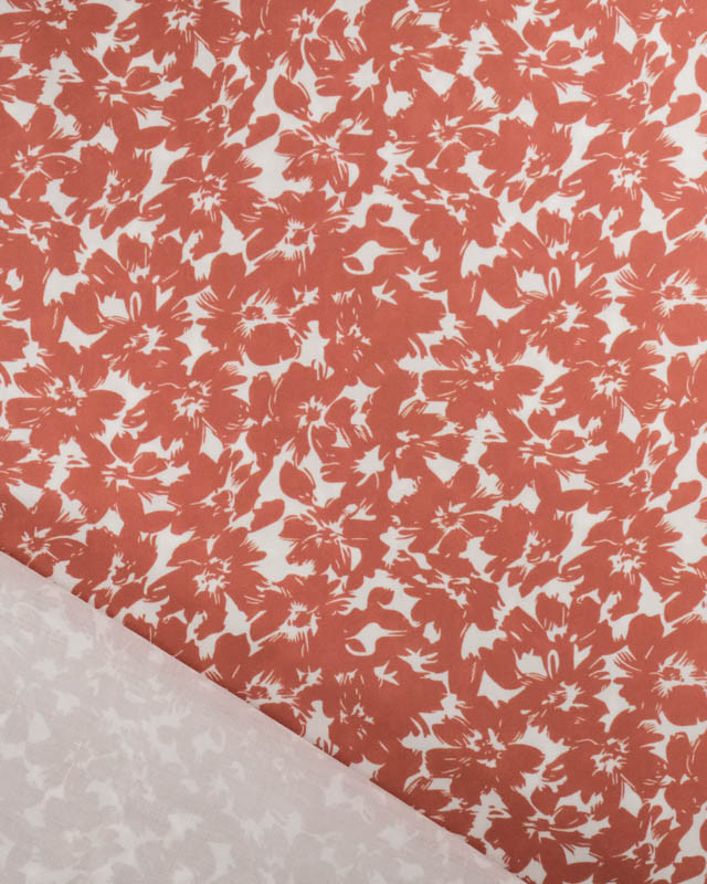Viscose Impression Digitale Fleurs Paint Terracotta - Mercerine