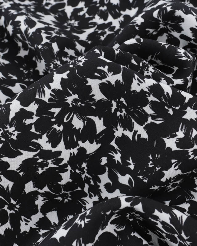 Viscose Impression Digitale Fleurs Paint Noir - Mercerine