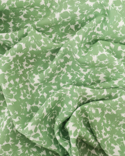 Viscose Impression Digitale Fleurs Paint Vert Prairie - Mercerine