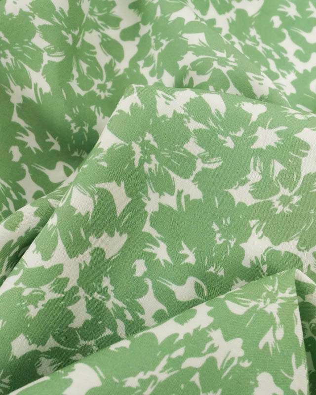 Viscose Impression Digitale Fleurs Paint Vert Prairie - Mercerine