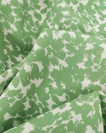 Viscose Impression Digitale Fleurs Paint Vert Prairie - Mercerine