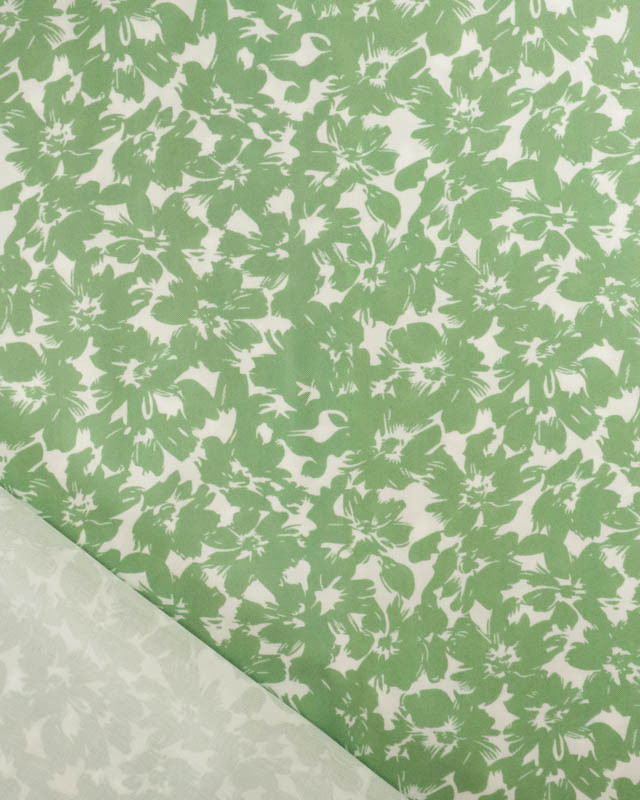 Viscose Impression Digitale Fleurs Paint Vert Prairie - Mercerine