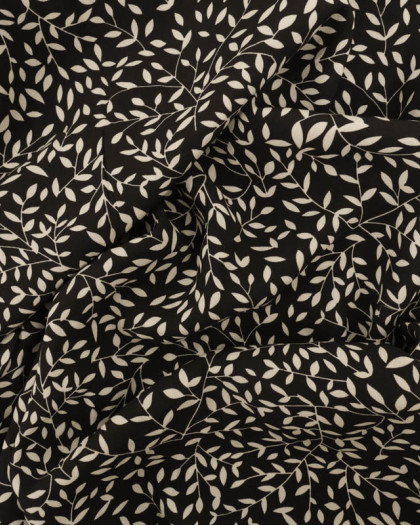 Viscose Impression Digitale Petit Feuillage Noir - Mercerine