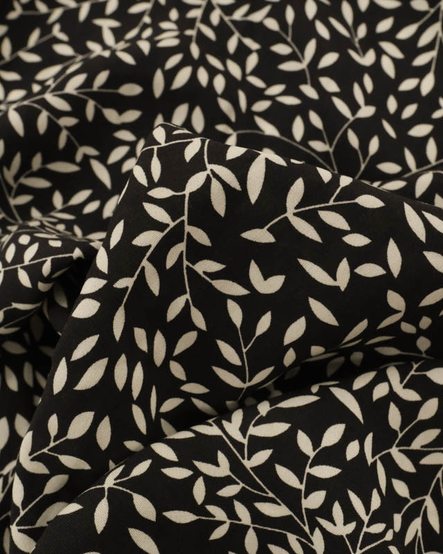 Viscose Impression Digitale Petit Feuillage Noir - Mercerine