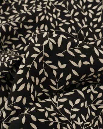 Viscose Impression Digitale Petit Feuillage Noir - Mercerine