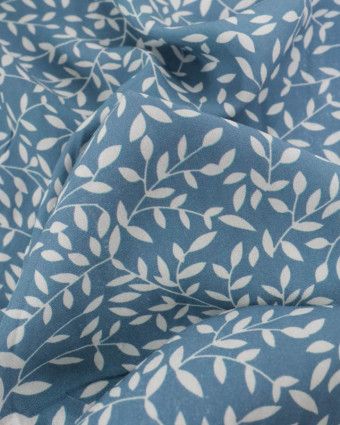Viscose Impression Digitale Petit Feuillage Bleu Gris - Mercerine