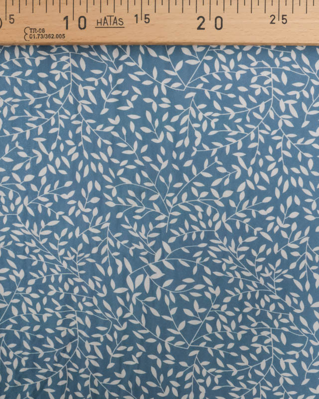 Viscose Impression Digitale Petit Feuillage Bleu Gris - Mercerine