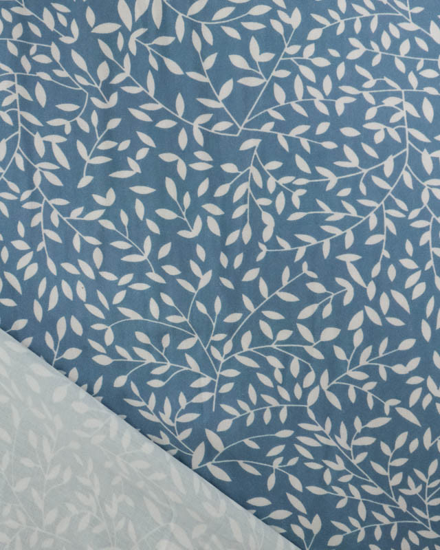 Viscose Impression Digitale Petit Feuillage Bleu Gris - Mercerine