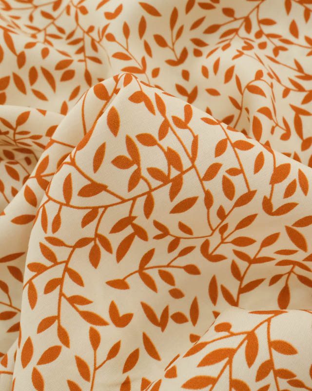 Viscose Impression Digitale Petit Feuillage Caramel - Mercerine